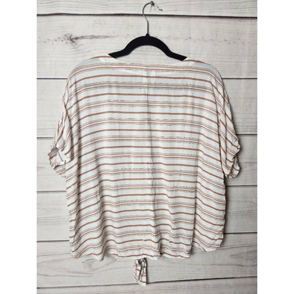 Universal Thread Womens Twist Front Top Off White Brown Striped Short Sleeve XXL - Picture 2 of 6